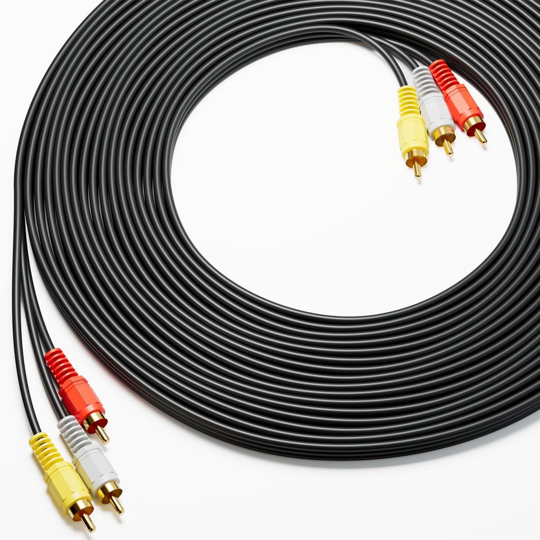 RCA Cables, 3RCA Cable Audio Video 24K Gold Plated Connecting Audio Video Components AV Male to Male Cable for Home Theater amp, Stereo Systems (10ft-1pcs)