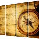 Nautical Wall Art Navigation Painting Overall Size 32x48 Inch Vintage World Map Canvas Prints Home Decor Antique Brass Sailing Compass Picture Framed Adventure Ocean Map Poster Retro