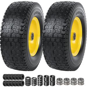 AR-PRO (2-Pack) 13x5.00-6 Flat Free Tire and Wheel Assembly, Solid Lawn Mower Front Wheels with 3"-6" Centered Hub, 3/4" Bearing, Compatible with Riding Mowers & Garden Tractors