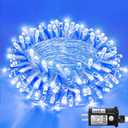 120 LED Blue White Christmas Lights Outdoor, 40ft Clear Wire Christmas Tree Lights 8 Modes, Plug in Waterproof Twinkle Fairy Lights for Indoor Christmas Bedroom Tree Decorations