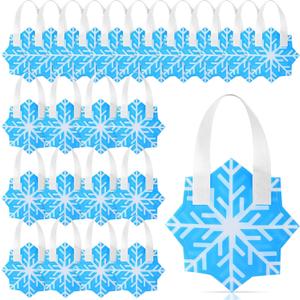 Yoojahow 24 Pcs Winter Snowflake Gift Bags Mini Snowflake Shaped Treat Bags with Handles Non Woven Reusable for Winter Party Supplies Goodie Candy Snack Xmas Class Favors Decor Birthday Gift