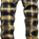 NOVOCCT Plaid Pants for Men - Skinny Mens Dress Pants - Stretch Slim Fit Business Casual Dress Chinos for Men (42, Black Yellow Plaid)