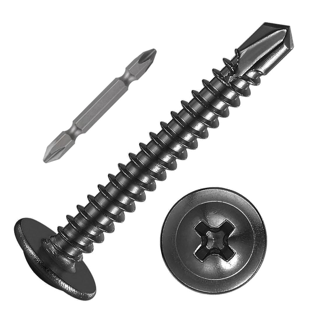 Wensilon (150Pcs)#81-1/4 for Sheet Metal Self-Tapping Screws 410 Black Stainless Steel Truss Head High-Strength Quick Tapping