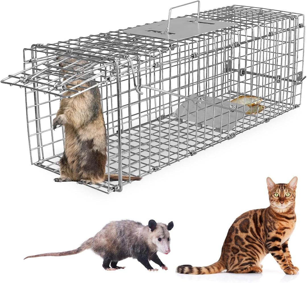 23.3x7.24x7.72Foldable Humane Live Animal Trap Cage Cat Trap Catch Release Live Animal Rodent Cage for Indoor Outdoorfor Small Rabbit Squirrel Groundhogs Mole Gopher Cat