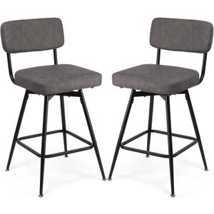 Swivel Bar Stools Set of 2, 30 Inch Leather High Back Counter Height Bar Stools, Modern Rotating Barstools with Footrest, Comfortable Tall Pub Chairs for Kitchen Island, Black