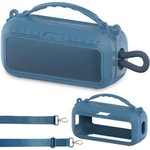 JCHPINE Silicone Cover Case for Bose SoundLink Plus Portable Speaker, Protective Soft Silicone Case with Carrying Handle and Shoulder Strap (Blue Dusk)