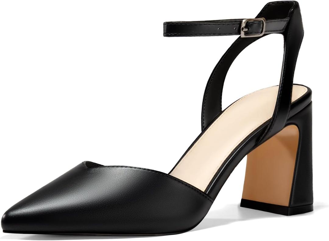 Juliet Holy Womens Closed Toe Heels Chunky Block Heel Ankle Strap Pumps Slingback Heeled Sandals (8, Black)