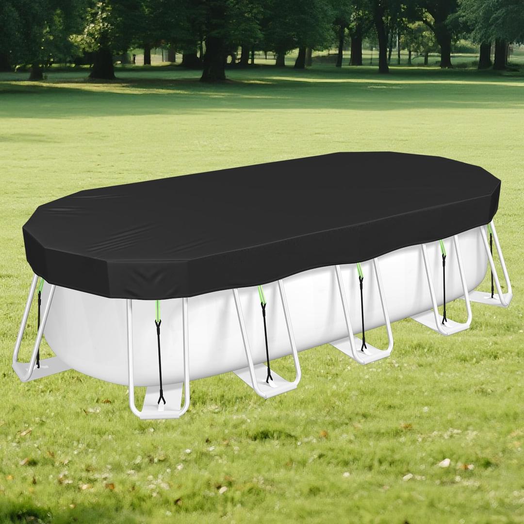7x10Ft Rectangle Pool Cover for Above Ground Pools [ Upgrade 420D ] Swimming Pool Cover for 7x10Ft Rectangular Frame Pools with Elastic Band & Ground Nails, Hook and Loop Fastener, Super Windproof
