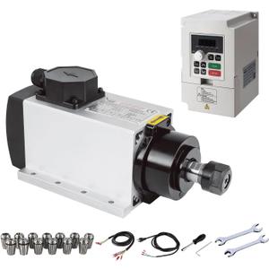 CNC Spindle Kits, 110V 2.2KW 2200W Air Cooled Spindle Motor Square CNC Spindle CNC Motor Spindle Motor + 2.2KW VFD + 13pcs ER20 Collets + Aviation Wire +Power Wire