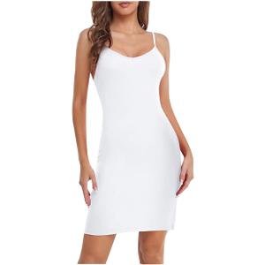 Women's Full Slips Basic Under Dress Adjustable Spaghetti Straps Cami Slip Sexy Chemise Nightgown V Neck Nightwear, Size M