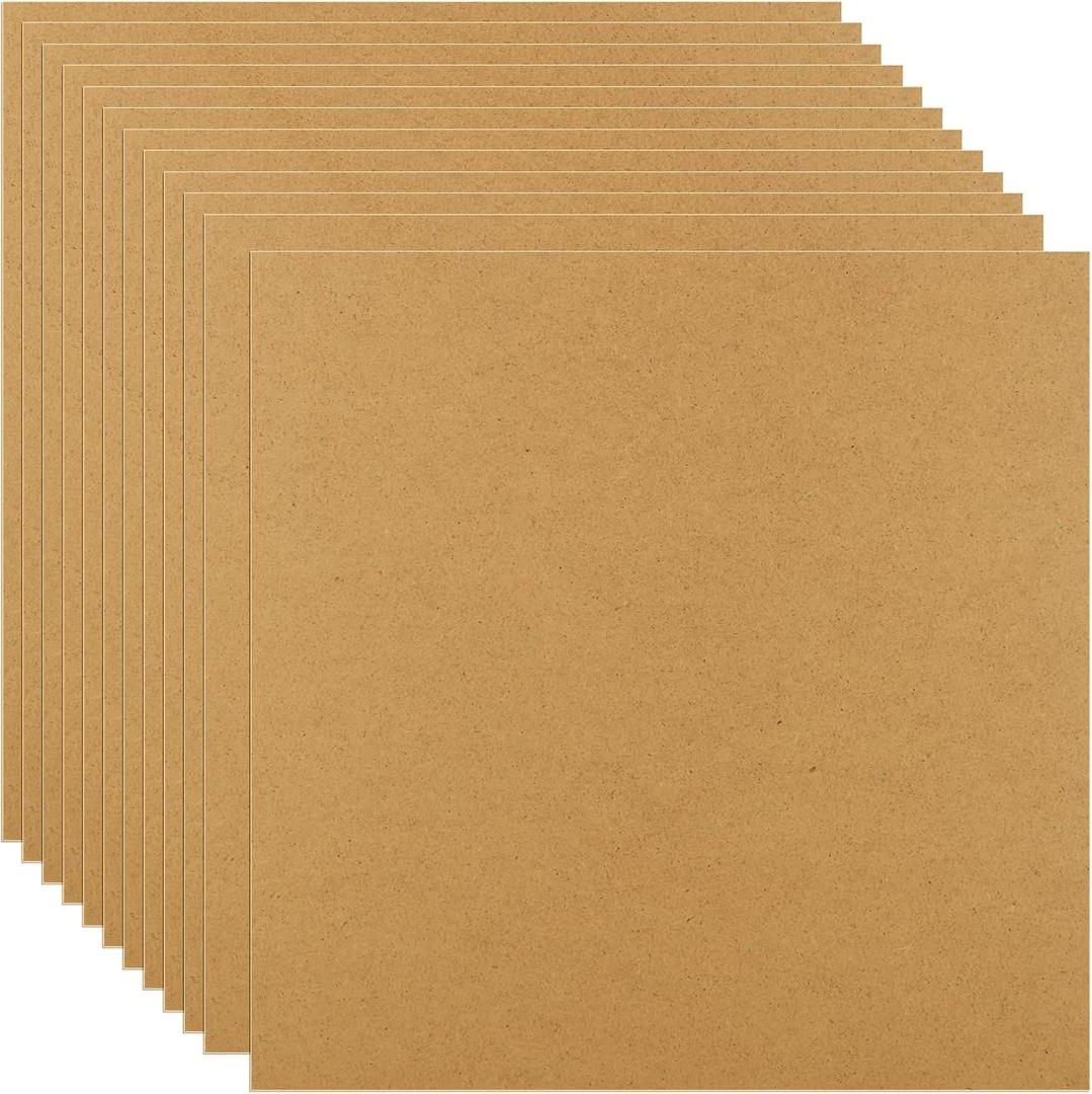 24 Pack 12 x12 MDF Boards - 1/8 Thick Boards for Crafts, Medium Density Fiberboard Unfinished Wood Art Boards Blank Wooden Blocks Chipboard Panels for DIY Crafts, Painting, Engraving
