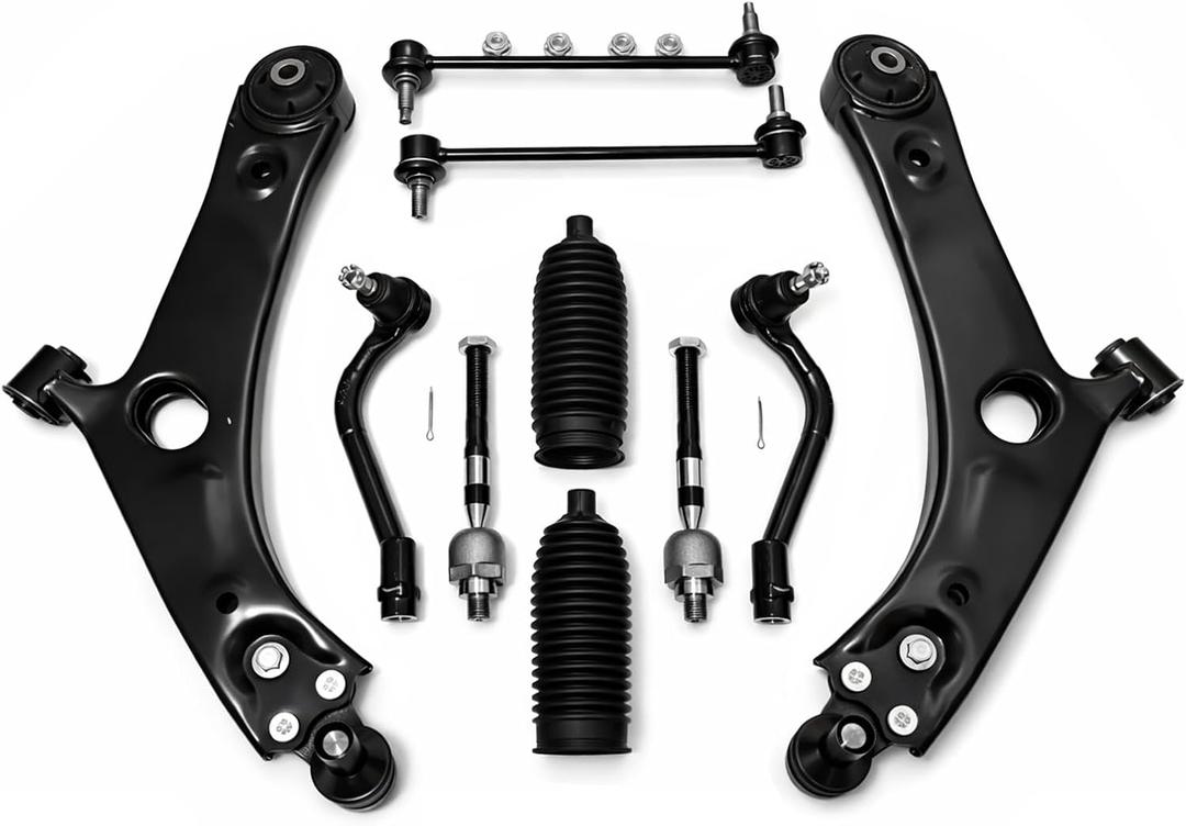 Front Lower Suspension & Steering Kit 10 PCS, Fit for Kia Sportage 2011-2013, for Hyundai Tucson 2010-2013, Control Arm with Ball Joint, Sway Bar Link, Inner & Outer Tie Rod End, Rack Bellows
