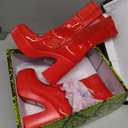 DREAM PAIRS Women's Platform Gogo Ankle Boots High Chunky Block Heel Square Toe Booties Shoes (Red), 6