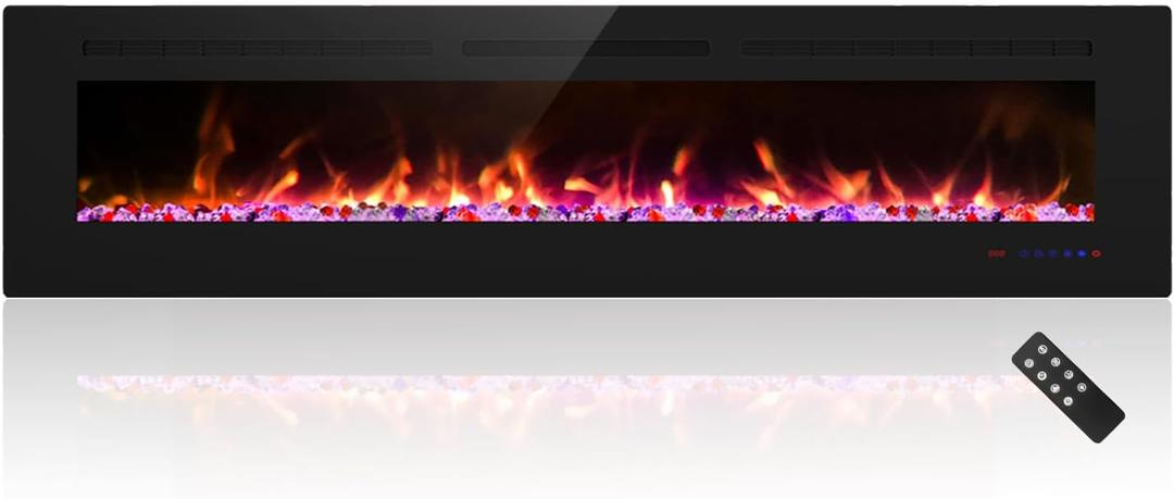 Cheerway 72 inch Ultra-Thin Electric Fireplace Heater, Wall Mounted & Recessed Electric Fireplace Insert, Linear Fireplace w/Thermostat, 1313 Flame Color, Remote & Touch Control w/Timer, 750W/1500W, 72Inch-Upgrade