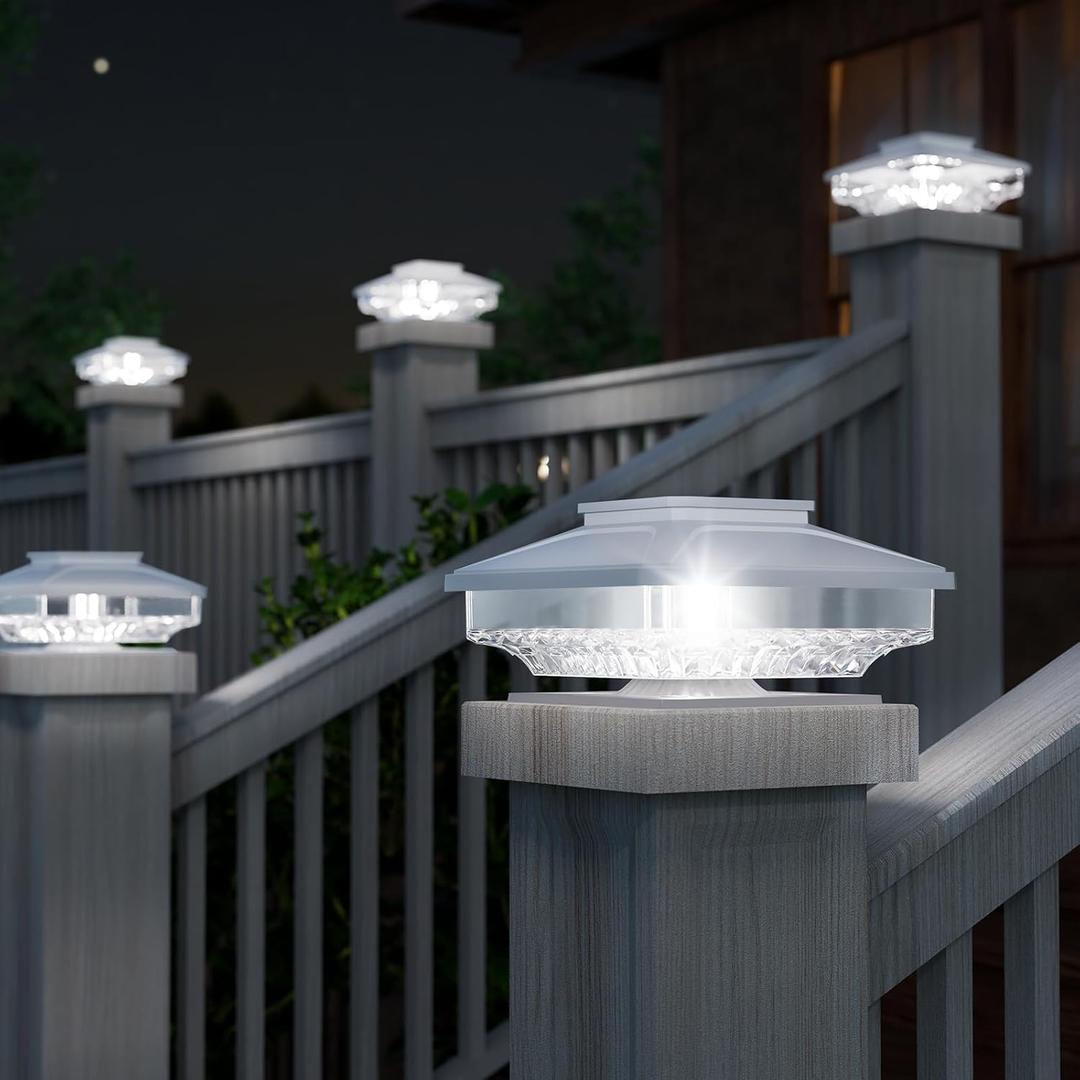 8 Pack Solar Post Cap Lights - for Solid 4x4 Wood Fence & Deck Posts - High Brightness Waterproof Outdoor Solar Lights (White)