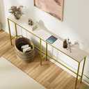 SONGXIN
63" Console Table,Modern Extra Narrow Long Sofa Table Behind Couch,Skinny Entry Table with Gold Metal Frame for Living Room, Hallway,Classic White