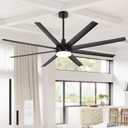 72 inch Ceiling Fans with Lights and Remote, 8 Reversible Blades, 6-Speed Quiet DC Motor, Timer, 3 Color LED Light, 2 Downrods, Industrial Black Indoor Ceiling Fan Fandeliers for Bedroom Living Room