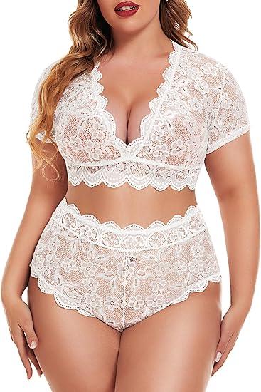 Avidlove Plus Size Lingerie Plus Floral Lace Scallop Trim Lingerie , Bra (22 Plus, White)  (Bra Only)