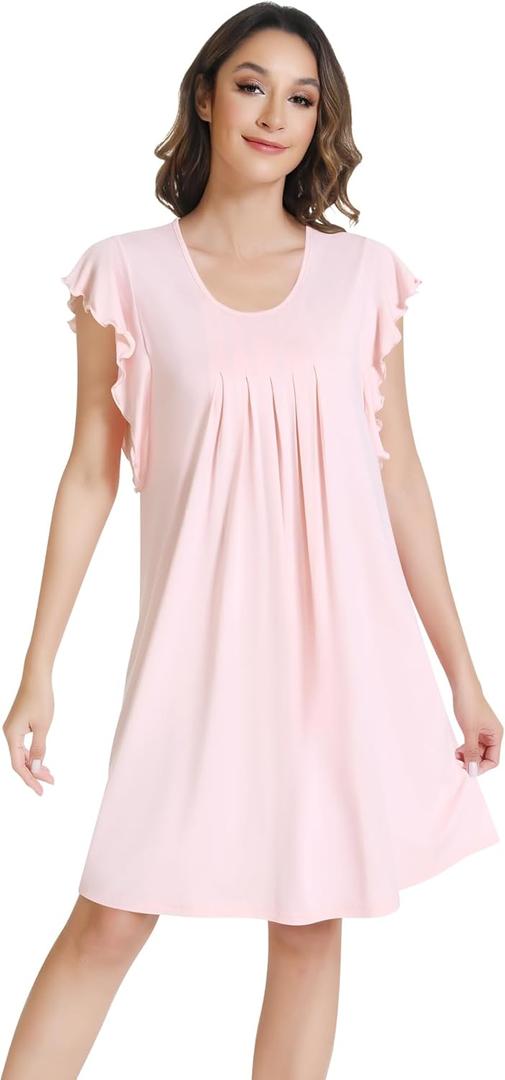 NACHILA Nightgowns for Women-Viscose Made from Bamboo, Short Sleeve Nightshirts Cool Sleepshirts Soft Sleepwear (Small)