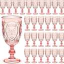 48 Pcs Plastic Goblets 7.5oz Vintage Goblet Plastic Wine Glasses Colored Retro Embossed Water Goblets for Wine Bar Juice Baby Shower Wedding Reception Grand Event Party (Pink)