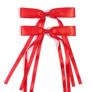 Red Hair Ribbon Bows Ponytail Holder Accessories Slides Metal Hair Clips for Women Girls Toddlers Teens Kids (Red and Green)