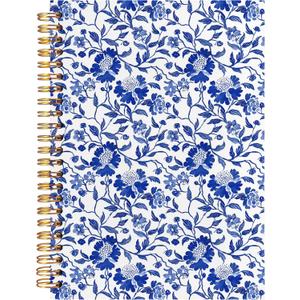 BearCake Chinoiserie Grandmillennial Notebook Journal, Blue Floral Aesthetic Notebook,Blue Aesthetic Office Supplies, Notebooks for Work, Hardcover Spiral Notebook 5.5x8.3
