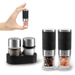 VEVOK CHEF Mini Salt and Pepper Grinder set with 2 Small Salt and Pepper Shakers Portable Cute Tiny Spice Grinder Pepper Mill Salt Grinder for Travel, Work, Camping, Party, School, Lunch Box