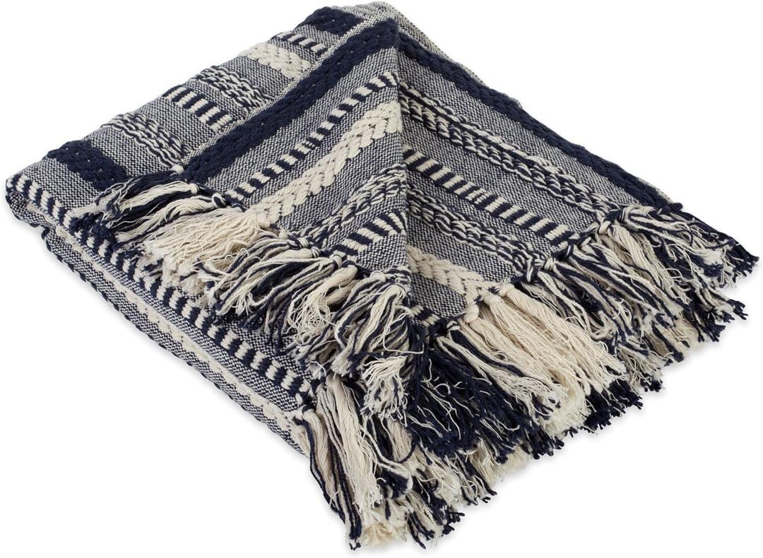 DII Braided Striped Decorative Throw Blanket, 50x60, Navy