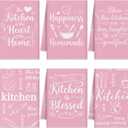 Pink Kitchen Towels Absorbent Microfiber, Cute Decorative Dish Towels for Drying, Heart of The Home Quote Hand Tea Towel Set of 6, Sweet Baking Theme Decor Gifts for Mom Women, 16x24 Inch