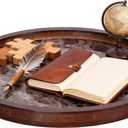13.9813.98Round Decorative Tray with Gold Handles Wood Decorative Serving Tray for Living Room Coffee Table Kitchen Counter Home Decor, Brown Marble-Like Pattern (14")