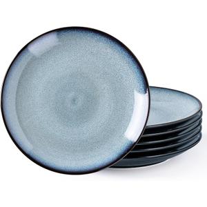 LERATIO Ceramic Dinner Plates Set of 6, 10.5 Inch Handmade Reactive Glaze Porcelain Plates, Coupe Shape Dinnerware Dishes Set for Kitchen,Oven& Microwave & Dishwasher Safe, Scratch Resistant-Gray Blue