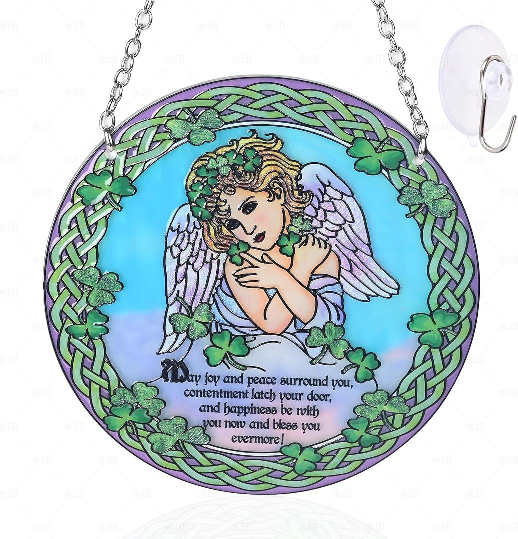 Stained Glass Angel Suncatcher Window Hanging Ornament for Home and Garden Decor 100% Real Glass with Elegant Angel Design Gift for Mom and Loved Ones.