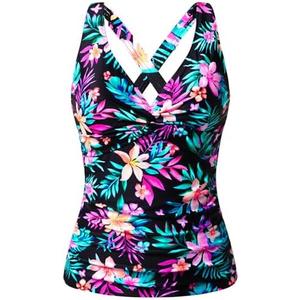 Women Underwire Tankini Top Only - Tummy Control Bathing Suit Top Twist Front Swim Top Criss Cross Back Swimsuit 2025 (L, Colorful Floral)