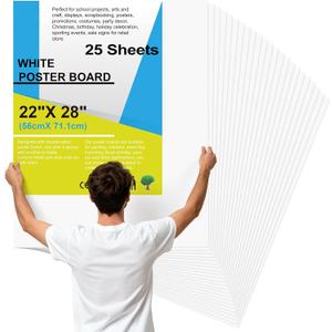 25 Pcs 22" x 28" Poster Board White Poster Paper Bulk, ROOKEA 250 GSM Thickness Vision Boards Smart Poster Board for School Arts Craft Projects Presentations Drawing Scrapbooking Blank Graphic Display