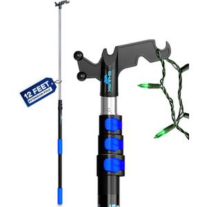 4-12 FT Telescopic Extension Pole W/Hook, Christmas Light Pole Hanger Tool, Telescoping Pole for Christmas Lights Installation, Lightweight and Sturdy Light Hanger Pole for Birdfeeders, String Lights