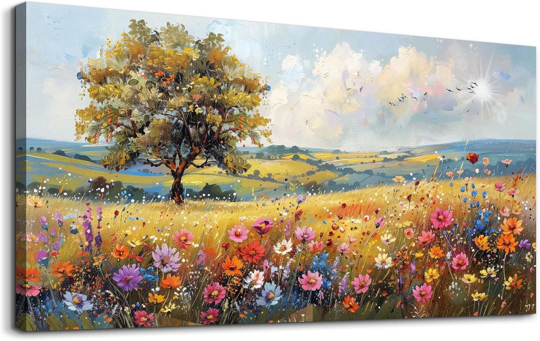hyidecorart Canvas Wall Art For Living Room Wall Decor For Bedroom Office Decorations Field Wall Pictures Artwork Flower Scenery Watercolour Wall Paintings Aesthetic Room Home Decor Ready to Hang (40L" x 20W")