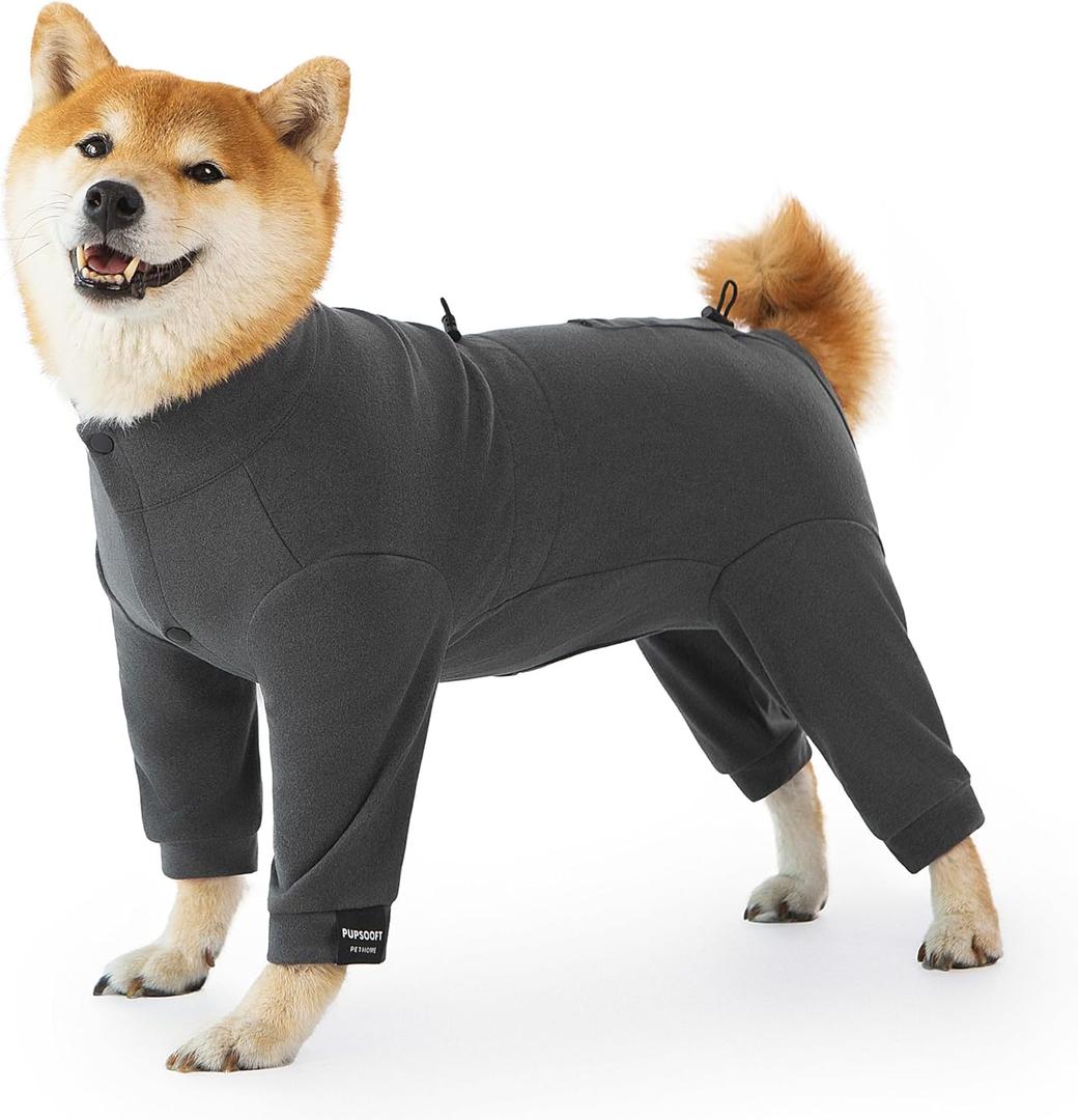 Dog Winter Warmer Fleece Onesie, Bodysuit for Small Medium Large Dogs, Stretchy Cold Weather Pet Warmer Jumpsuit Puppy Onesie Lightweight, Gray, Medium (Grey)