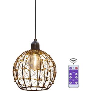 Battery Operated Outdoor Chandelier for Gazebo with Remote Hanging Pendant Light Porch Lighting Patio Pergola Tent Decorations Wireless Indoor Balls Lantern Led Bulb no Wiring Garden Trees Sconces