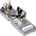 Bathtub Tray Caddy, Expandable Bath Trays for Tub, Bamboo Shelf & Table with Glass Holder,Bathroom Accessories for New Home & Mothers Day & Birthday Gifts for Mom,Gray