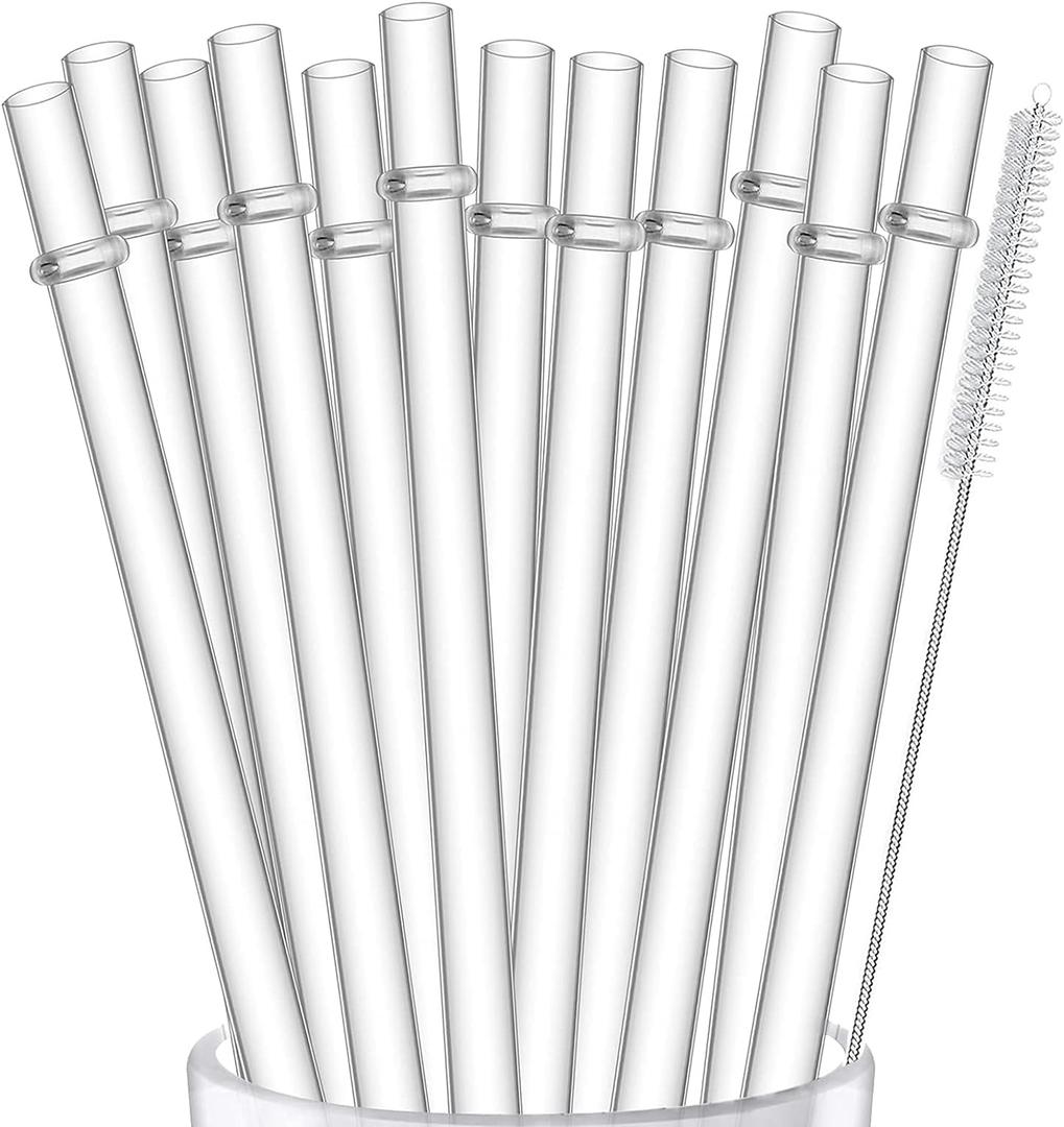 ALINK 12-Pack Reusable Hard Plastic Clear Straws, 10.5 inch Long Tumbler Straws for 16 OZ 20 OZ 30 OZ Stanley, YETI, Starbucks Tumblers with Cleaning Brush