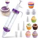 JAYVAR Dessert Decorating Syringe Set, Icing Dispenser Tool, Dessert Decorator Pro with 7 Icing Nozzles for Pushes Icing to Decorate Baked, Cake Decorating Gun for Frosting Cream to Make Cupcakes