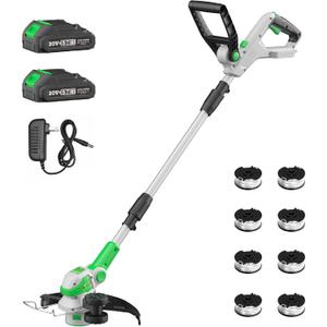 SOYUS 20V Cordless Electric Weed Wacker, 12 Inch String Trimmer Battery Powered with 2X 2.0 Ah Battery and 8 Pack Replacement Spools, Lightweight Grass Trimmer for Yard Work
