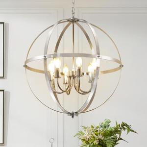 DLLT 6-Light Chrome Globe Pendant Light Fixtures, Industrial Sphere Pendant Lighting Over Island for Dining Room Foyer (Chrome 6-Light)