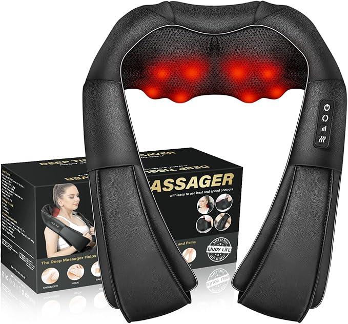 Shiatsu Neck Massager, Back and Neck Massager with Heat, Electric 3D Massage Pillow for Back, Shoulder, Muscle, Office & Home Use, Gift for Women and Men