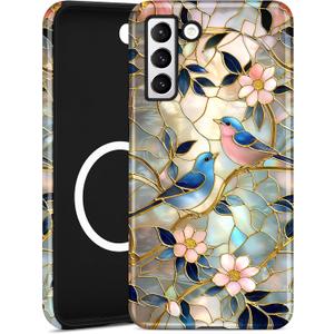 Compatible with MagSafe Case for Samsung Galaxy s20 FE, Cute Aesthetic Stained Glass Flower Magnetic Soft TPU and Hard PC Protective Phone Cover for Women Girls - Vividly Colored Floral