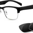 Bluetooth Audio Smart Glasses for Men Women,Wireless Headphone Glasses with Speaker, Voice Control,HD Voice Calling,Anti-Blue Light Lenses and Polarized Lenses,Magnetic Charging,Unisex