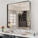 LOAAO 28X32 Inch Black Metal Framed Bathroom Mirror for Wall, Matte Black Bathroom Vanity Mirror Farmhouse, Anti-Rust, Hangs Horizontally or Vertically