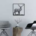 Metal Wall Art Decor Framed Stag Sign Black, Hanging Tree of Life Wall Sculpture for Dinning Living Room Bedroom Farmhouse 20x20inch