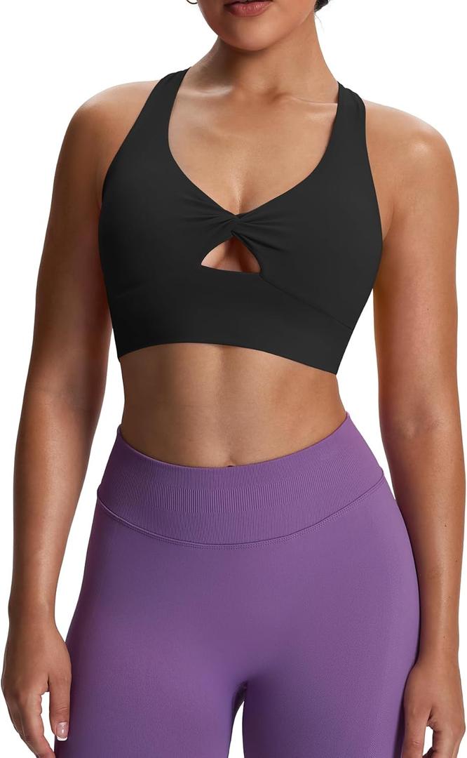 Aoxjox Women's Workout Sports Bras Twist Front Fitness Training Gym Bra Yoga Crop Lola Tank (Black, XL)