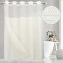 VIUOON No Hook Shower Curtain Set with Snap in Fabric Liner, 250GSM Waffle Weave Beige Hotel Grade Bath Shower Curtain - See Through Top Window, Waterproof & Washable, 71"W x 86"H